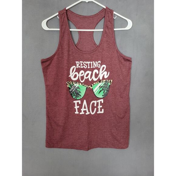 Womens Graphic Tank-Top Tee- Resting Beach Face- Funny- Size Medium - Picture 2 of 6
